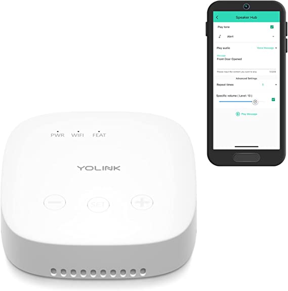 YoLink SpeakerHub - Smart Home Speaker Hub, Plays Tones/Alarms and Your Text-to-Speech Custom Messages, Voice Announcements, Audio Voice Alert, Spoken Alerts, LoRa-Powered ¼ Mile Range, WiFi Required