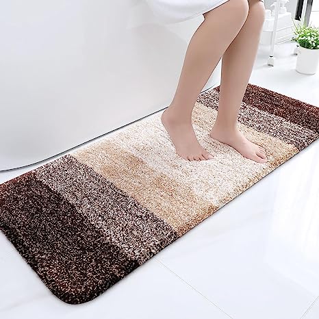 OLANLY Luxury Bathroom Rug Mat, Extra Soft and Absorbent Microfiber Bath Rugs, Non-Slip Plush Shaggy Bath Carpet Runner, Machine Wash Dry, Bath Mats for Bathroom Floor, Tub and Shower, 47x17, Brown