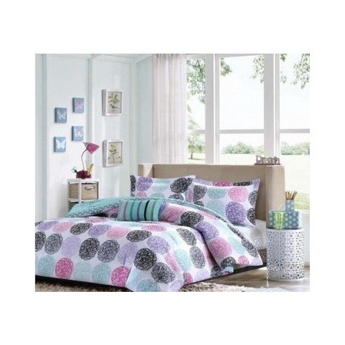 Twin Xl Reversible Comforter Set Pink Teal Purple Bedding Teen Girls Pillows