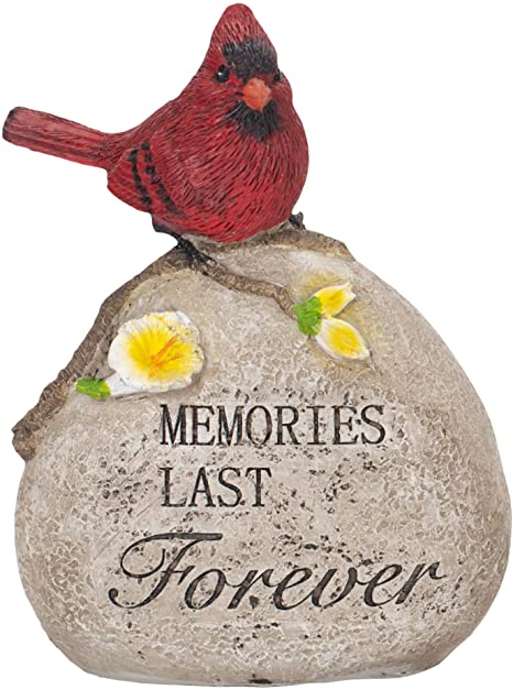 Transpac Rosy Red Cardinal Memories Last Forever 8 x 6 Resin Memorial Outdoor Garden Stone