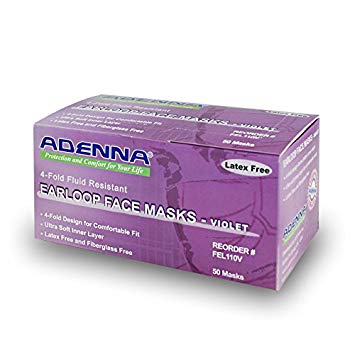 Adenna 3-ply/4-fold Earloop Face Mask, Violet (Box of 50)