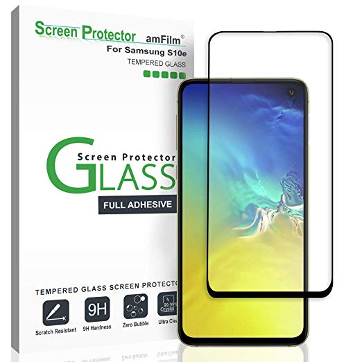 amFilm Screen Protector for Galaxy S10e, Full Cover (Case Friendly) Tempered Glass Film Screen Protector for Samsung Galaxy S10e (Black)
