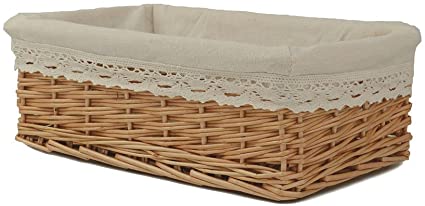 Rurality Plain and Elegant Wicker Storage Basket with Liner,Small