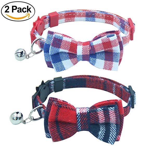 OFPUPPY 2 Pack/Set Cat Collar Breakaway with Bell - Bowtie Style for kitty Adjustable 7.8-10.2