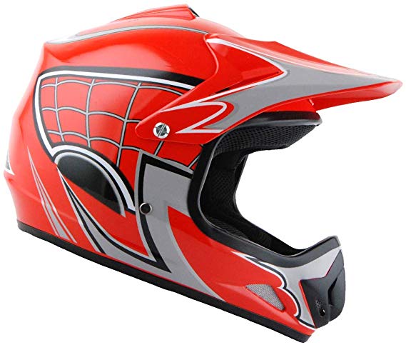 WOW Youth Kids Motocross BMX MX ATV Dirt Bike Helmet Spider Web Red