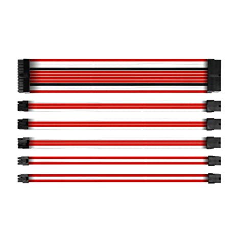 Antec Sleeve Extension Power Supply Cable Kit, ATX EPS 8-pin PCI-E 6-pin PCI-E, w/Combs, Red White