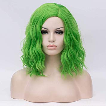 14" Women Short Wavy Curly Wig green Bob Wig Cosplay Halloween Synthetic Wigs 22 Colors Available