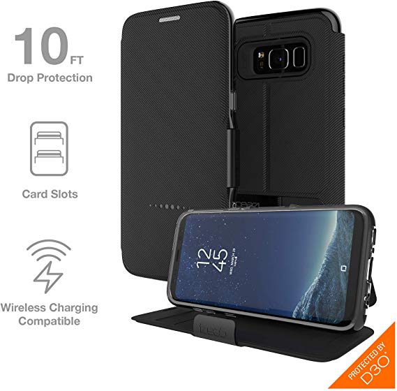 GEAR4 Oxford Folio Case with Advanced Impact Protection by D3O, Compatible with Samsung Galaxy S8 – Black