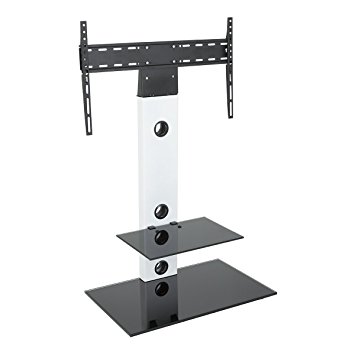 King Cantilever TV Stand with Bracket Satin White Square 70cm from 32" - 60" inch for HD Plasma LCD LED OLED Curved TVs