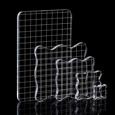 5 Set Acrylic Stamp Blocks with Grid, Clear Stamping Block for Cards Making Scrapbooking DIY Crafts Ornaments, Assorted Sizes
