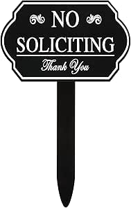 No Soliciting Sign with Stake for Yard Collocation Self Adhesive Door Sign Private Drive No Trespassing Garden Plaque Heavy Duty Weather Resistance Sign for House with Stake (White,12 x 7.5 Inch)