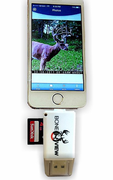 BoneView Trail and Game Camera Viewer for Apple iPhone iPad iPod  Micro lighnting connector with Extender  Reads SD SDHC and Micro SD Cards