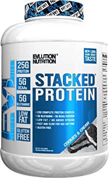 Evlution Nutrition Stacked Protein 4lb Protein Powder With 25 Grams of Protein, 5 Grams of BCAA’s and 5 Grams of Glutamine (Cookies & Cream)