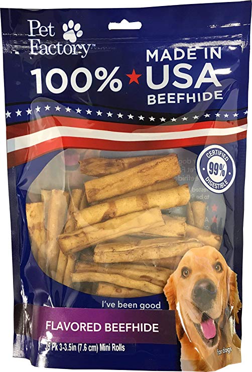 Pet Factory 78142 Beefhide | Dog Chews, 99% Digestive, Rawhides to Keep Dogs Busy While Enjoying, 100% Natural, Chicken Flavored Mini Rolls, Pack of 35 in 3-3.5" Size, Made in USA