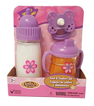 DREAM COLLECTION 63248 Toy Baby Feeding Set Talking Baby Bottle, Tippy Cup, Pacifier, Pink/Purple
