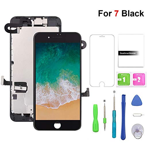 Screen Replacement for iPhone 7 Black LCD Display & Touch Screen Digitizer Replacement with Frame Spare Parts Include Front Camer Sensor Flex  Earpiece Speaker   Repair Tools (4.7'')