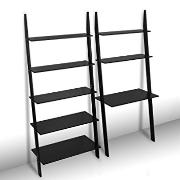 8-Tier Bookcase Ladder Leaning Wall Shelf Computer Desk Home Office Furniture Storage Rack in Black 29-1/2"W X 72"H Each