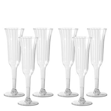 Party Essentials N140189 20Count Twopiece Hard Plastic 6 oz Deluxe Champagne Flutes, Clear