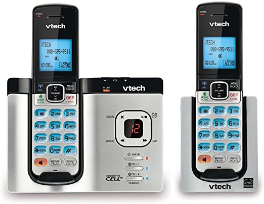 VTech DS6621-2 DECT 6.0 Expandable Cordless Phone with Bluetooth Connect to Cell and Answering System, Silver/Black with 2 Handsets