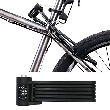 FLYDEER Universal Folding Bike Lock Steel Portable Chain Lock Heavy Duty 6 Joints Bicycle Lock Anti-Theft Bike Password Lock with Storage Mounting