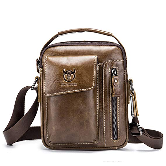 CHARMINER Men's Small Shoulder Bag, Genuine Leather Bag, Retro lightweight Cross Body Everyday Satchel Bag for Business Casual Sport Hiking Travel