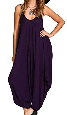 Ladies Baggy Harem Jumpsuit Romper Sleeveless All in One V-Neck Cami Playsuit