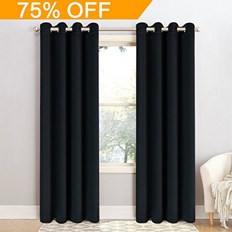 BLC 2 Panels Thermal Insulated Solid Grommet 52-Inch-by-63-Inch Blackout Curtains, Black