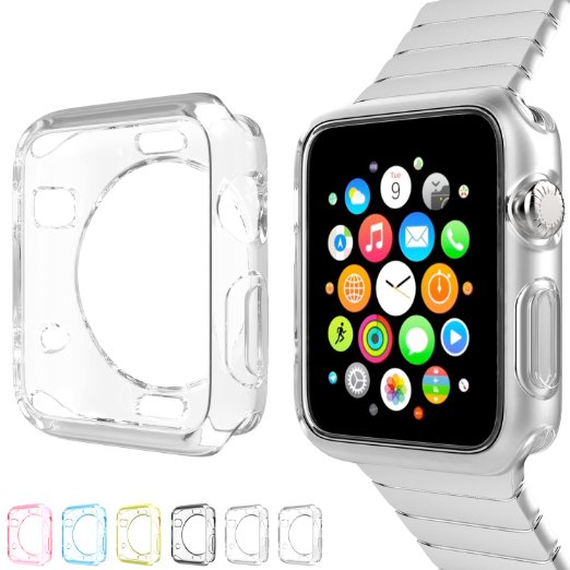 Moko [6-PACK] Ultra Slim Flexible Premium Soft TPU Transparent Full Body Cover Case for Apple Watch 38mm Version (2015) - Crystal Clear & Multi Colors (Not Fit Apple Watch 42mm Version 2015)