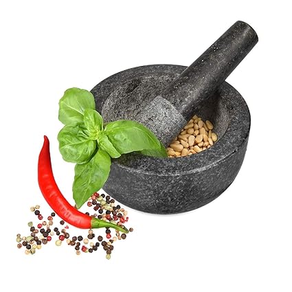 Navaris Mortar and Pestle Set - Large Natural Stone Granite Pestle and Mortar Bowl for Grinding Spice, Garlic, Nuts, Herbs, Pesto - 16cm Diameter