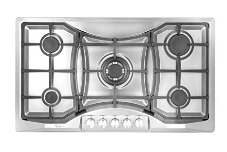 Empava 36" 5 Italy Sabaf Burners Gas Stove Tops Gas Cooktop Stainless Steel LPG/NG Convertible EMPV-36GC888