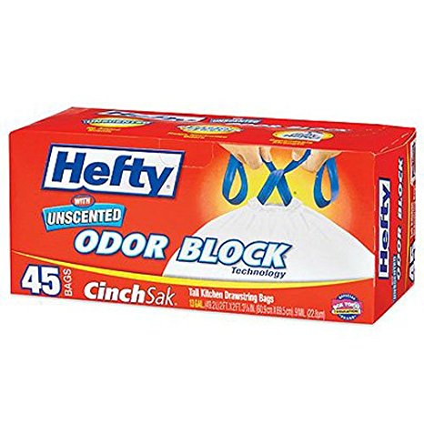 Hefty Odor Block Tall Kitchen Trash Bags, Scent Free, 45 Count