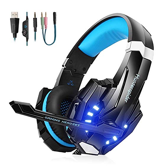 Gaming headsets PS4,Hunterspider Comfortable LED 3.5mm Stereo Gaming LED Lighting Over-Ear Headphone Headset Headband with Mic for PC Laptop Mac Nintendo Switch New Xbox One PS4 Computer Game with Noise Cancelling & Volume Control