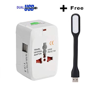 Universal Smart One Travel Adapter Dual USB Charge Ports with Emergency USB Light