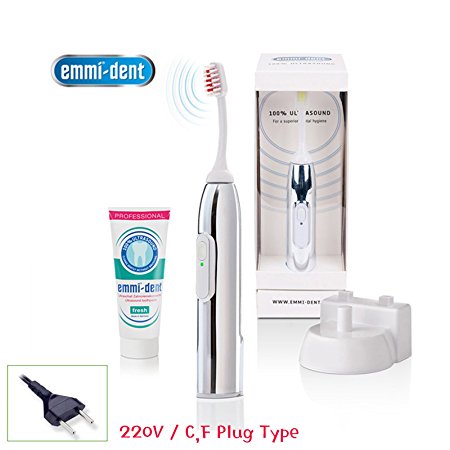 NEW Emmi-dent Chrome Electric Toothbrush Ultrasound Clean Brighten (Silver)