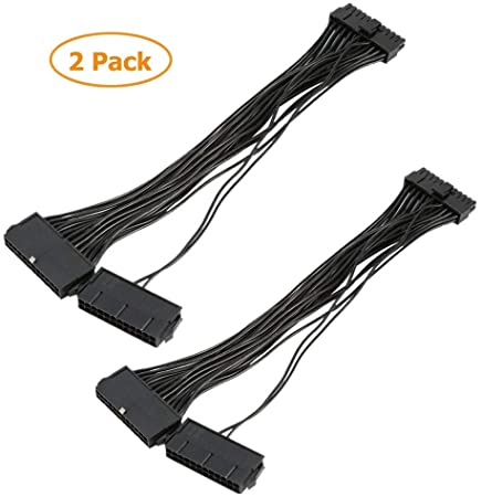 24 Pin Dual PSU Splitter Power Supply Extension Cable (2 Pack) for ATX Mining Splitter Motherboards Computer Adaptor Cable Connector (30cm)-Kalolary