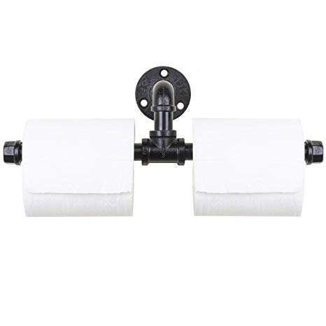 MyGift Industrial Pipe Wall-Mounted Dual Toilet Paper Roll Holder