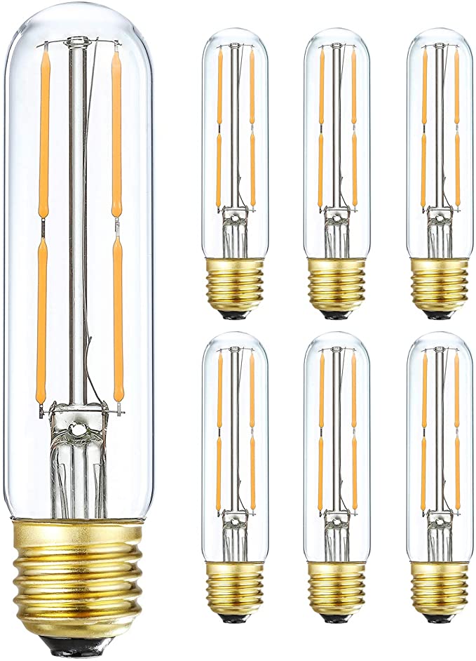 LEOOLS T10 Led Bulb, 4W Dimmable Led Tubular Bulbs, 40 Watt Incandescent Bulb Equivalent, Warm White 2700K, 400LM, Clear Glass, E26 Base Lamp Bulb, for Cabinet Display Cabinet etc,6 Pack.