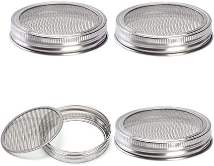 4 Pack 304 Stainless Steel Sprouting Jar Strainer Lids, Mason Jar Screen Sprouting Kit Lids - for Growing Bean, Broccoli, Alfalfa, Salad Sprouts etc