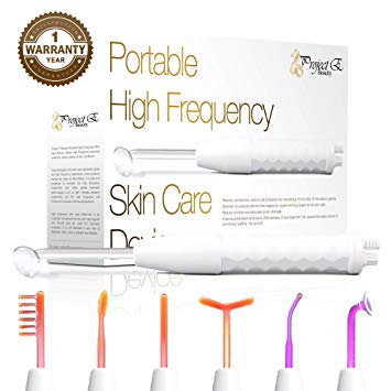 Project E Beauty D'arsonval Argon and Neon Gas Portable High Frequency Wand direct for Home Use - skin tightening, Wrinkles, Fine lines, Puffy Eyes Skin Therapy (Argon   Neon Gas)