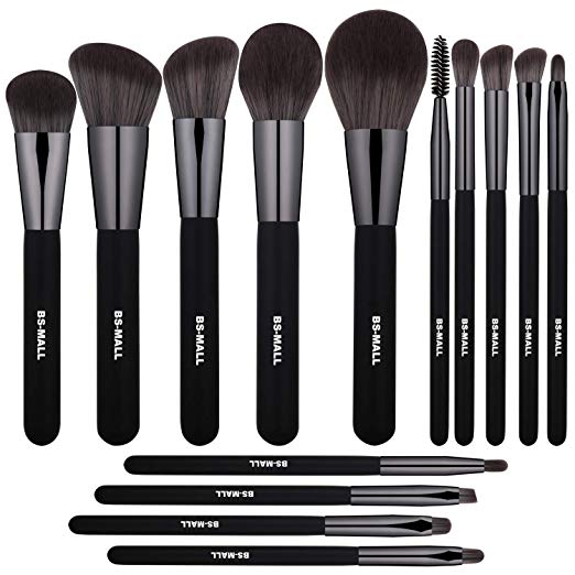 BS-MALL Makeup Brushes Premium Synthetic Foundation Powder Concealers Eye Shadows Silver Black Makeup Brush Sets(14 Pcs, Black)