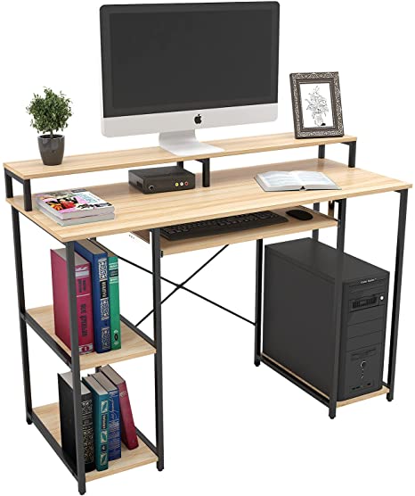 TOPSKY Computer Desk with Storage Shelves/23.2” Keyboard Tray/Monitor Stand Study Table for Home Office(46.5x19 inch, Natural)