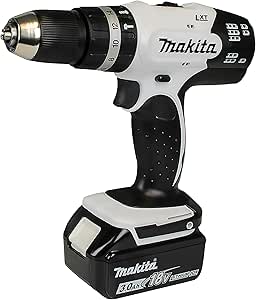 Makita DHP453RFEW - Trapano avvitatore a percussione a batteria, 18 V/3,0 Ah, 2 batterie   caricatore in valigetta di trasporto, colore: Bianco