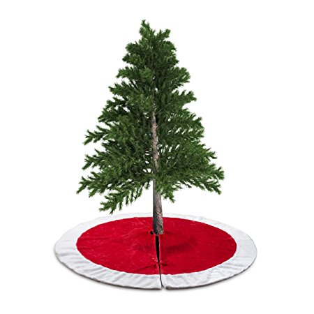 D-FantiX 48 Inch Traditional Velvet Christmas Tree Skirt Red and White Holiday Christmas Decorations Large