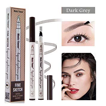 Yuxuan Liquid Eyebrow Pen Microblading Eyebrow Tattoo Pencil with a Micro-Fork Tip Applicator Creates Natural Looking Brows Effortlessly and Stays on All Day（Dark Grey)