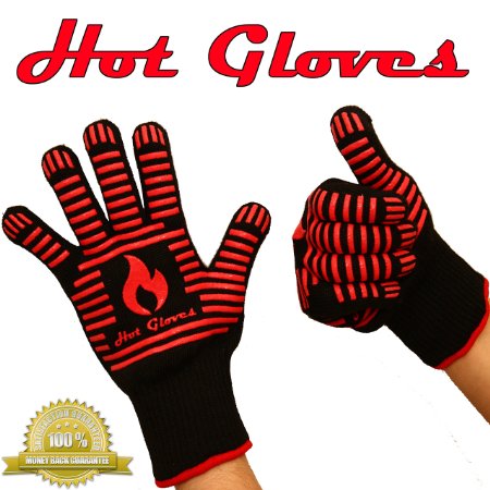 46% OFF PRIME DEAL - Hot Gloves Heat Resistant Cooking Gloves - Premium Quality - Oven Gloves - BBQ Gloves (2 Gloves - Black) + Free Primium BBQ Recipes
