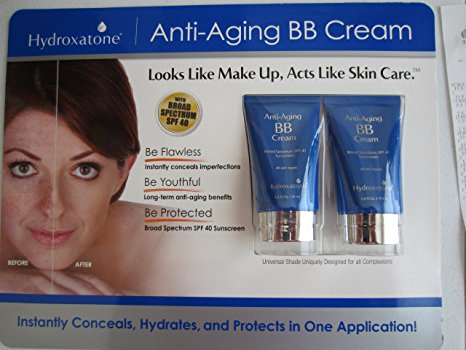 Hydroxatone Anti-Aging BB (Beauty Balm) Cream, Universal Shade for ALL Skin Types, SPF 40 (BONUS Pack of 2, 1.5 ounce bottles)