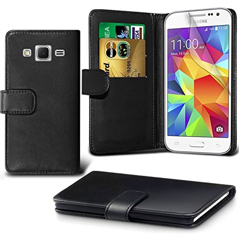 DN-TECHNOLOGY  Samsung Galaxy J3 Case High Quality Leather Book Case with Screen Protector - BLACK