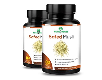Nutriherbs 100% Natural & Organic Safed Musli 800 Mg 90 Capsules (Pack Of 2)