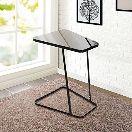 Lifewit End Table Side Snack Coffee Sofa Table Modern Tempered Glass Steel, Black