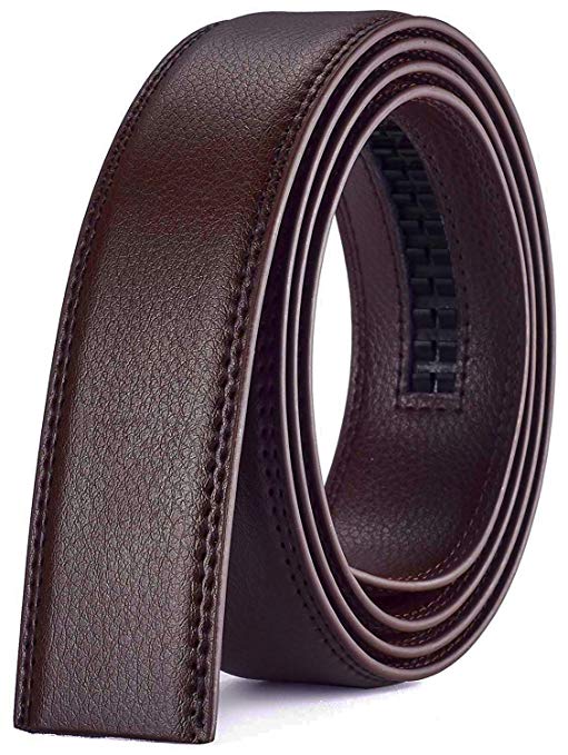 Xhtang Men's Genuine Leather Belt without Buckle Ratchet Belt 35mm 1 3/8"